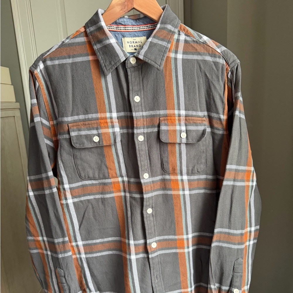 The Normal Brand Charcoal and Rust Plaid Button Down Shirt